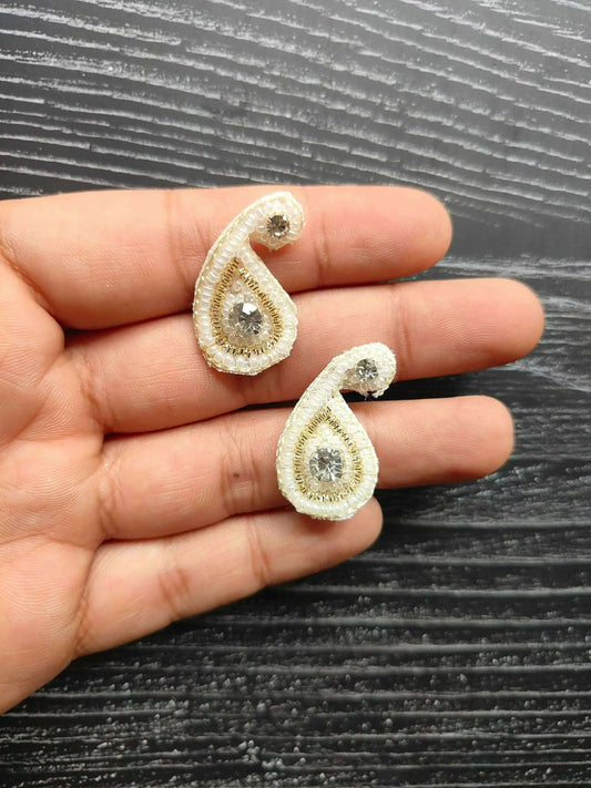 Small teardrop rhinestone decorative patch, gold beaded border, set of 2 shown
