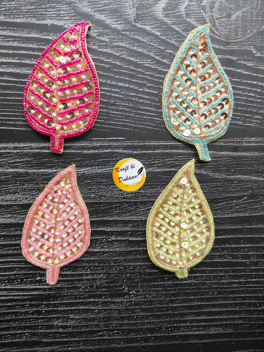 Decorative teardrop sequin patch set, magenta, light blue, blush pink, green