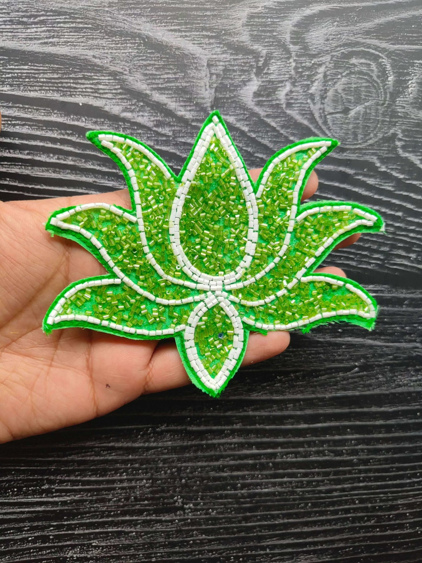 decorative-lotus-patch-green-beaded-applique