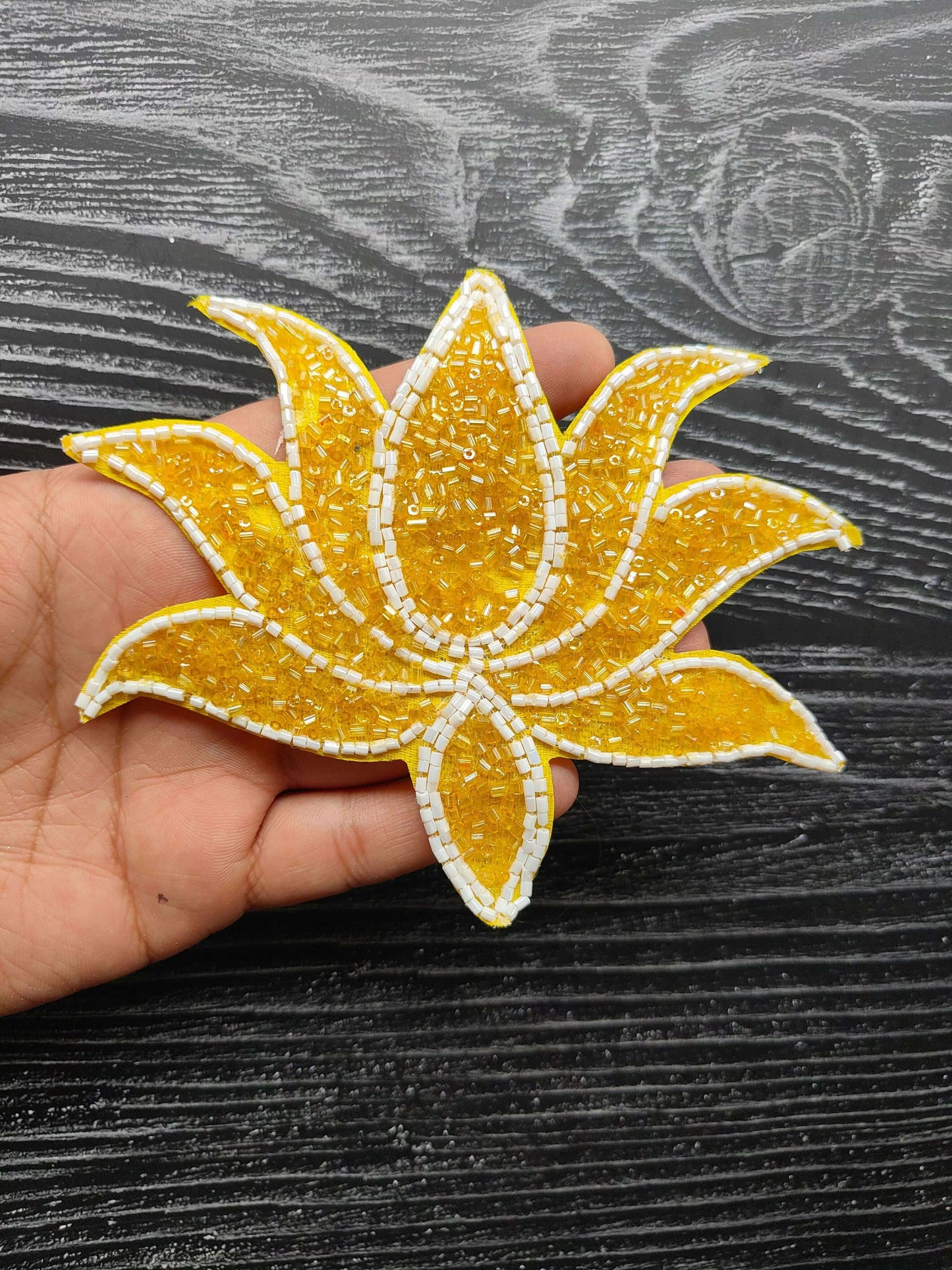 decorative-lotus-patch-yellow-beaded-applique