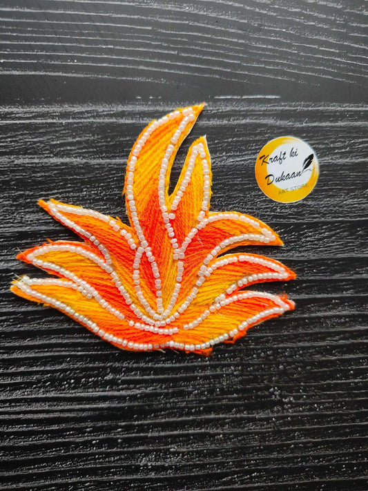 Decorative patch: orange leaf with white bead trim, set of 2