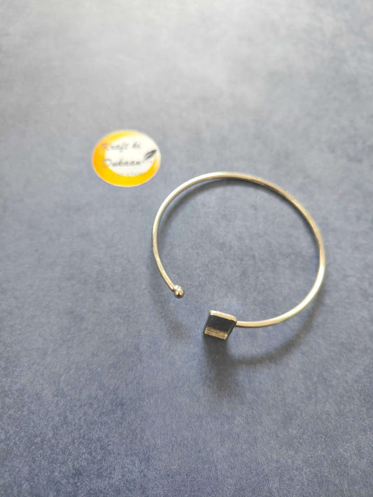 Designer Bracelet B9 silver bangle with small square black charm at center