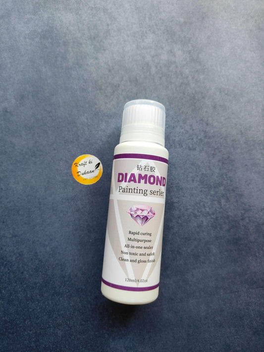 Diamond painting sealer bottle, 120ML, white with purple label and cap