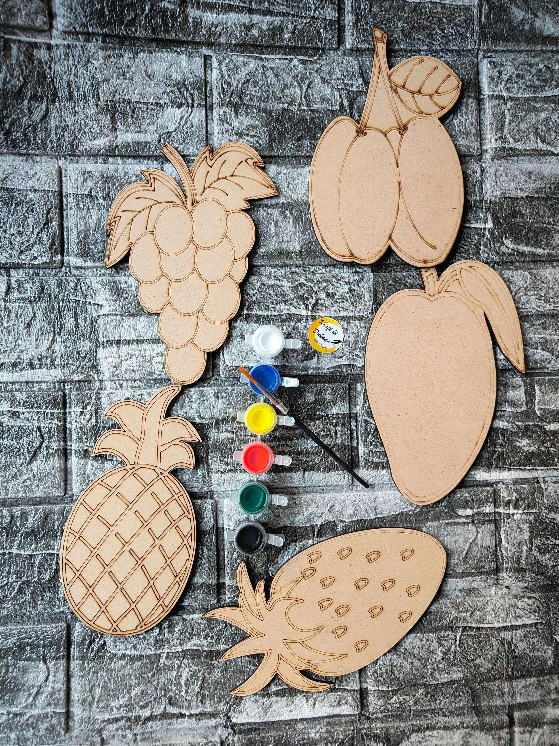 DIY MDF Mandala painting kit with fruit-shaped MDF cutout pieces for decorating