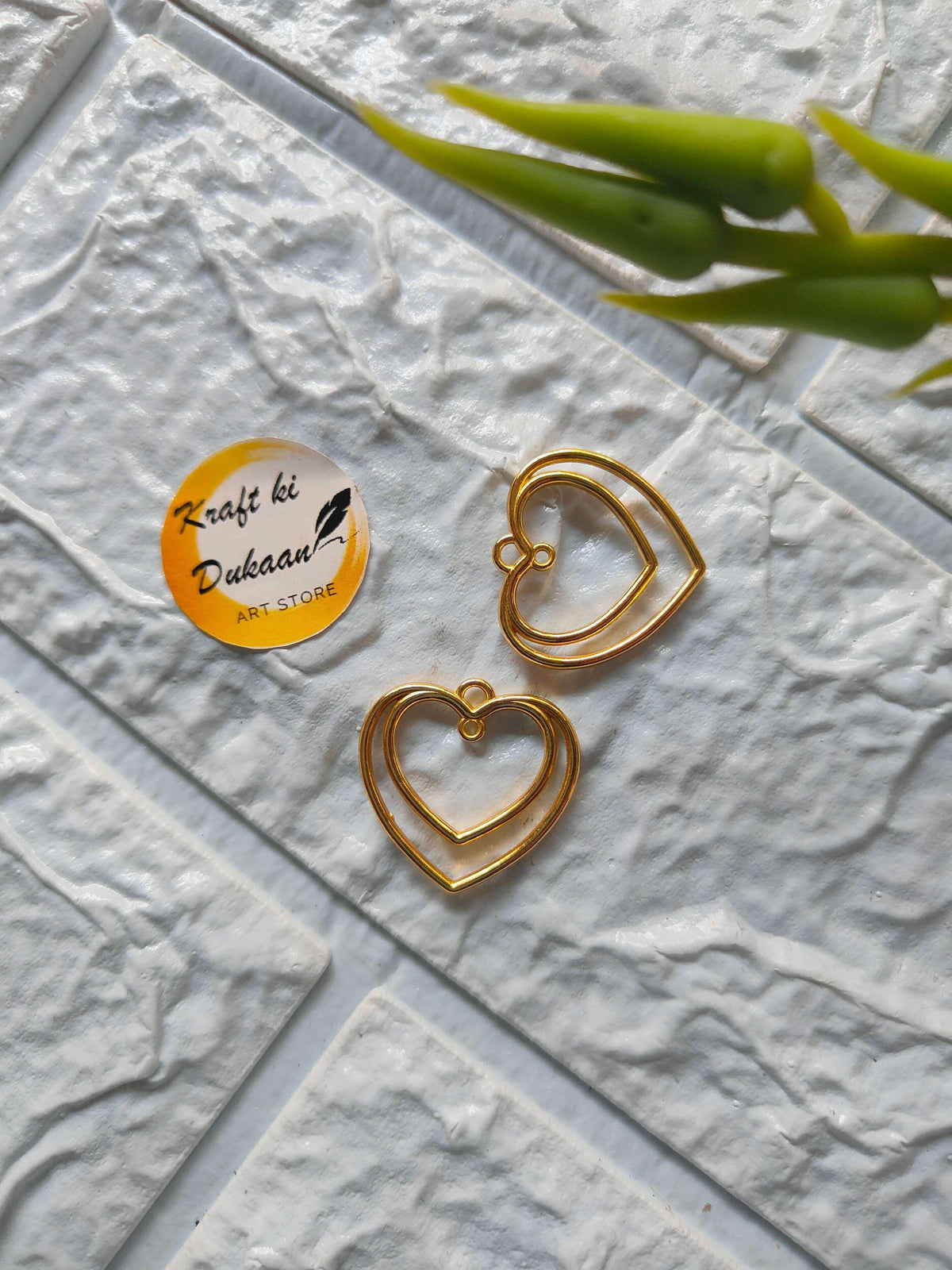 Double heart bezel pendant set (5pc) in gold-tone heart bezels