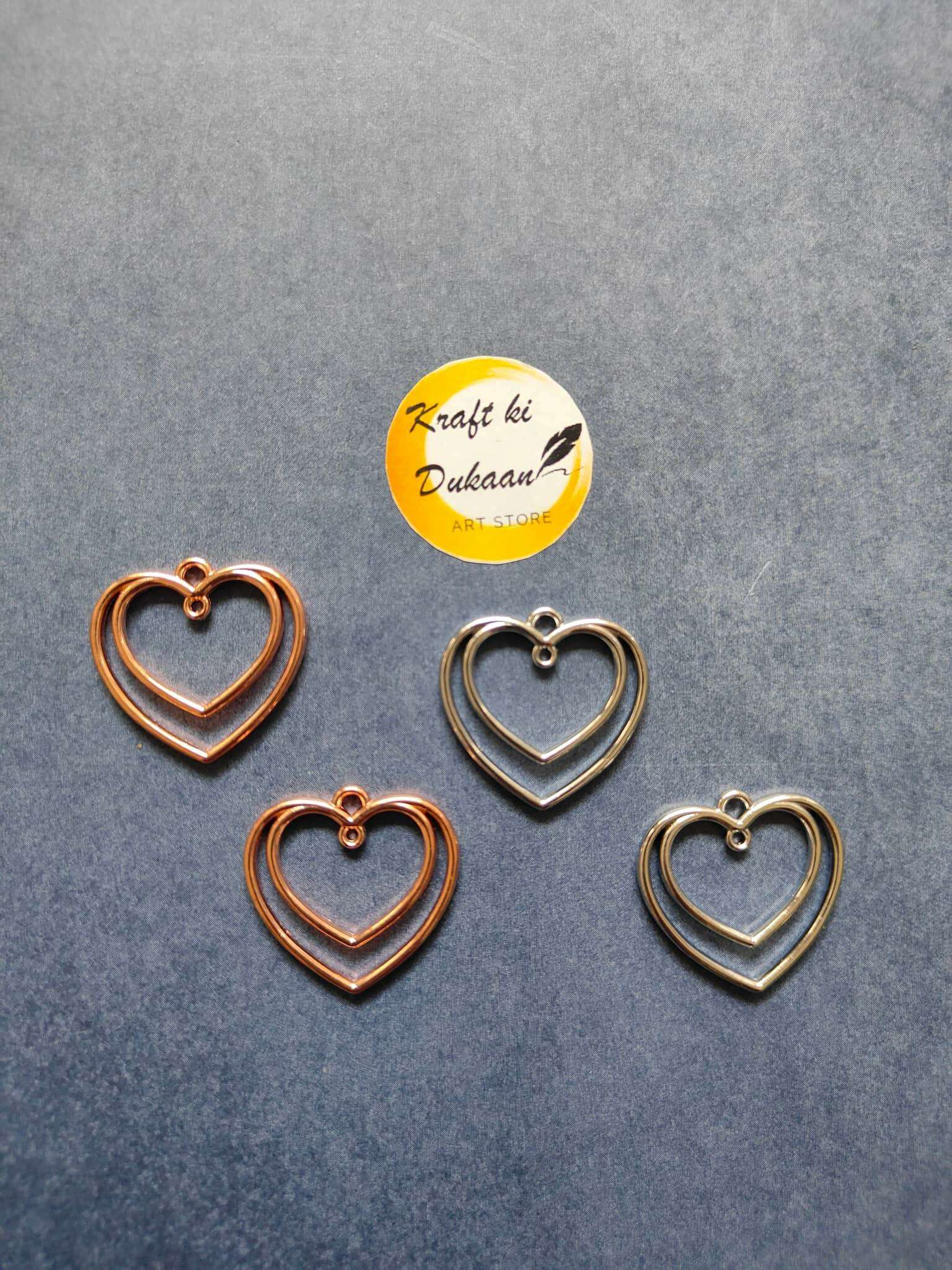 Double heart bezel pendant set (5pc) in rose gold-tone heart bezels