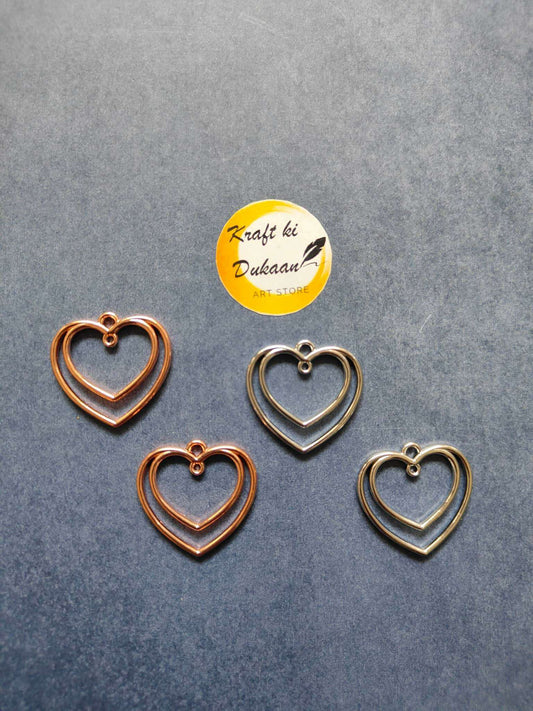 Double heart bezel pendant set (5pc) in rose gold-tone heart bezels