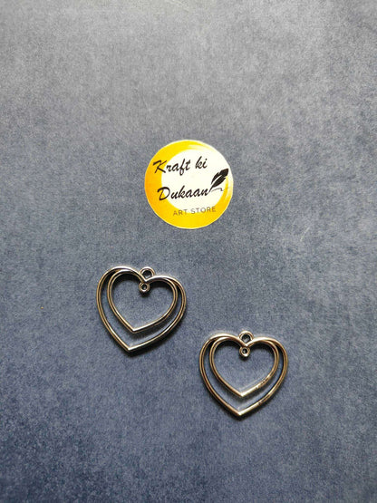 Double heart bezel pendant set (5pc) in silver-tone heart bezels