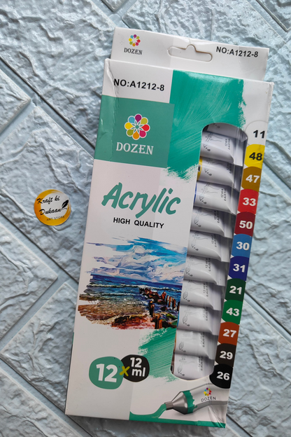 Kraft ki Dukaan artist acrylic paint set with 12 vibrant colors for high-quality painting projects