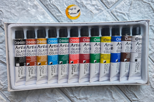 Artist glass colors set with 12 vibrant tubes for creative painting projects
