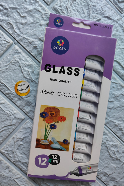 Artist glass colors set with 12 tubes of vibrant colors for painting projects