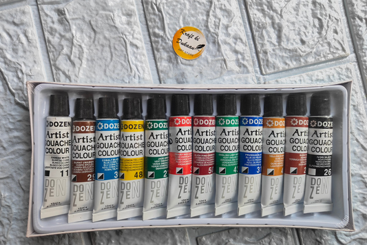 Dozen Artist Gouache Paint Set for Beginners with 12 vibrant colors in tubes for easy use