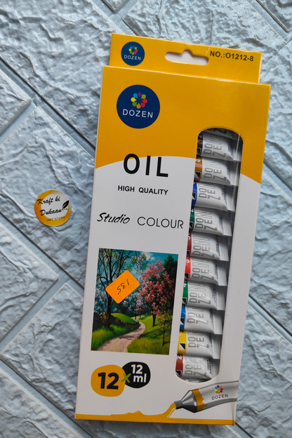 Dozen High Quality Oil Colors Set with 12 tubes of 12 ml each for artists and painting enthusiasts
