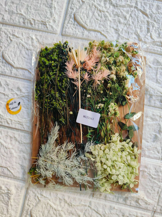Mix Dry Flower Sheet A5 with mixed dried flowers in a clear sleeve