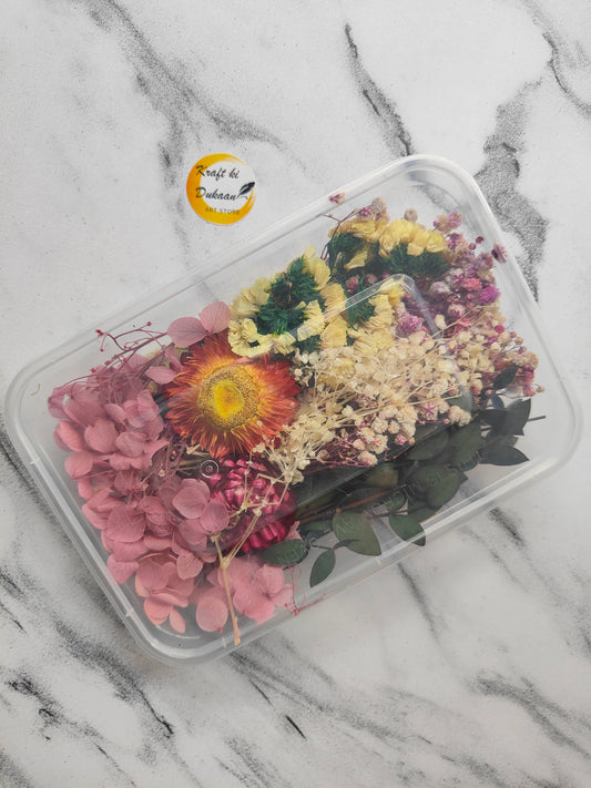 Colorful dry flower box for resin art featuring a mix of petals and dried flowers