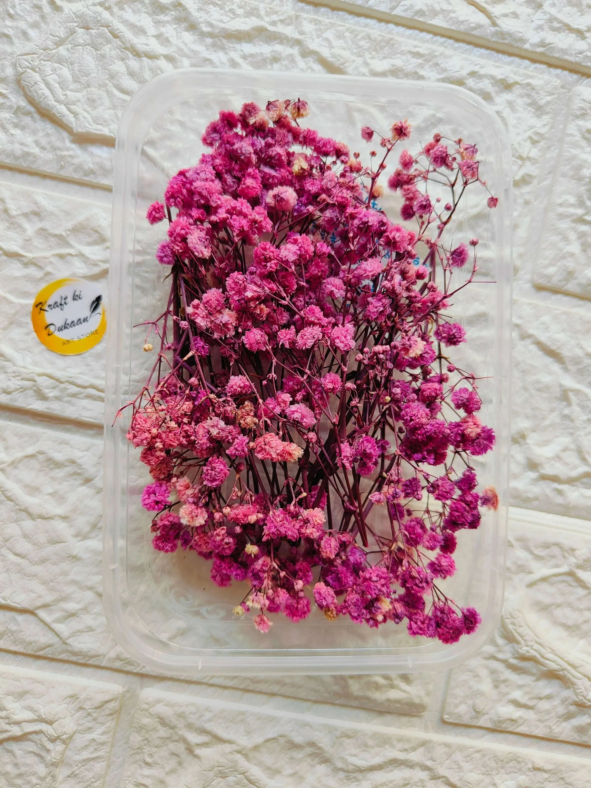 Dry Flower Box D3 with pink dried flowers inside a clear cover