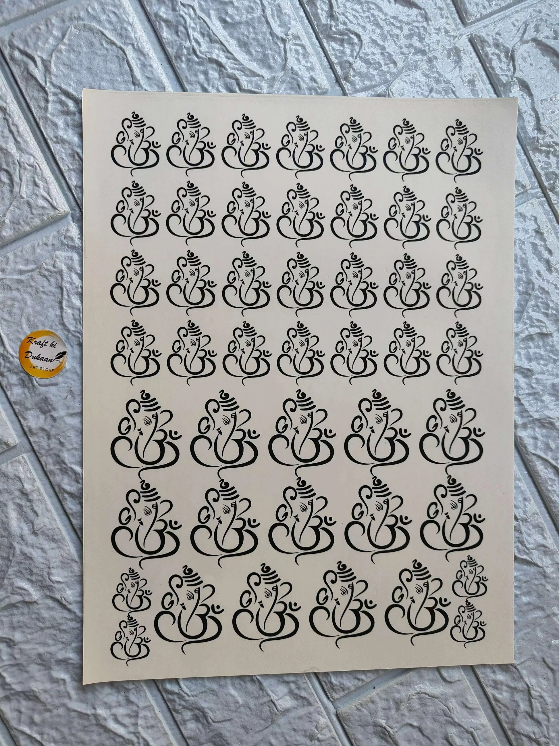A4 color sticker sheet with black ornamental pattern on white backing
