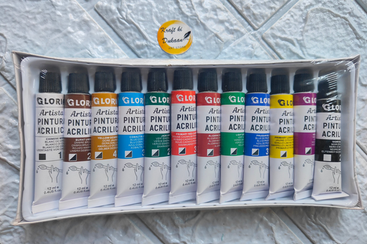 Kraft ki Dukaan artist acrylic paint set featuring 12 vibrant colors in tubes for creative projects