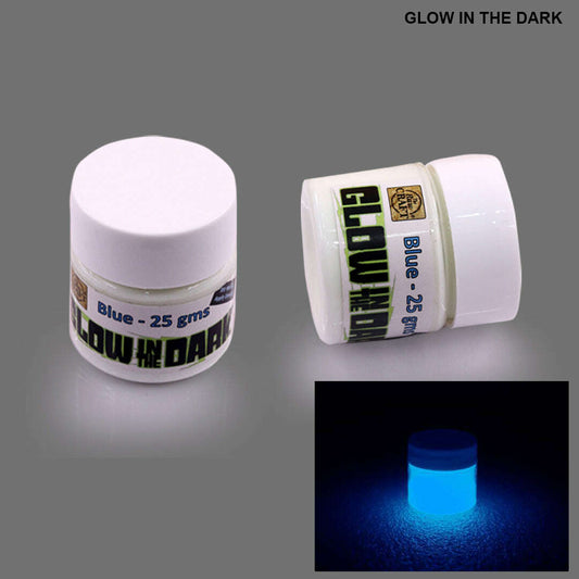 Glow in the dark pigment 25ML, blue jar with screw lid and glow effect inset