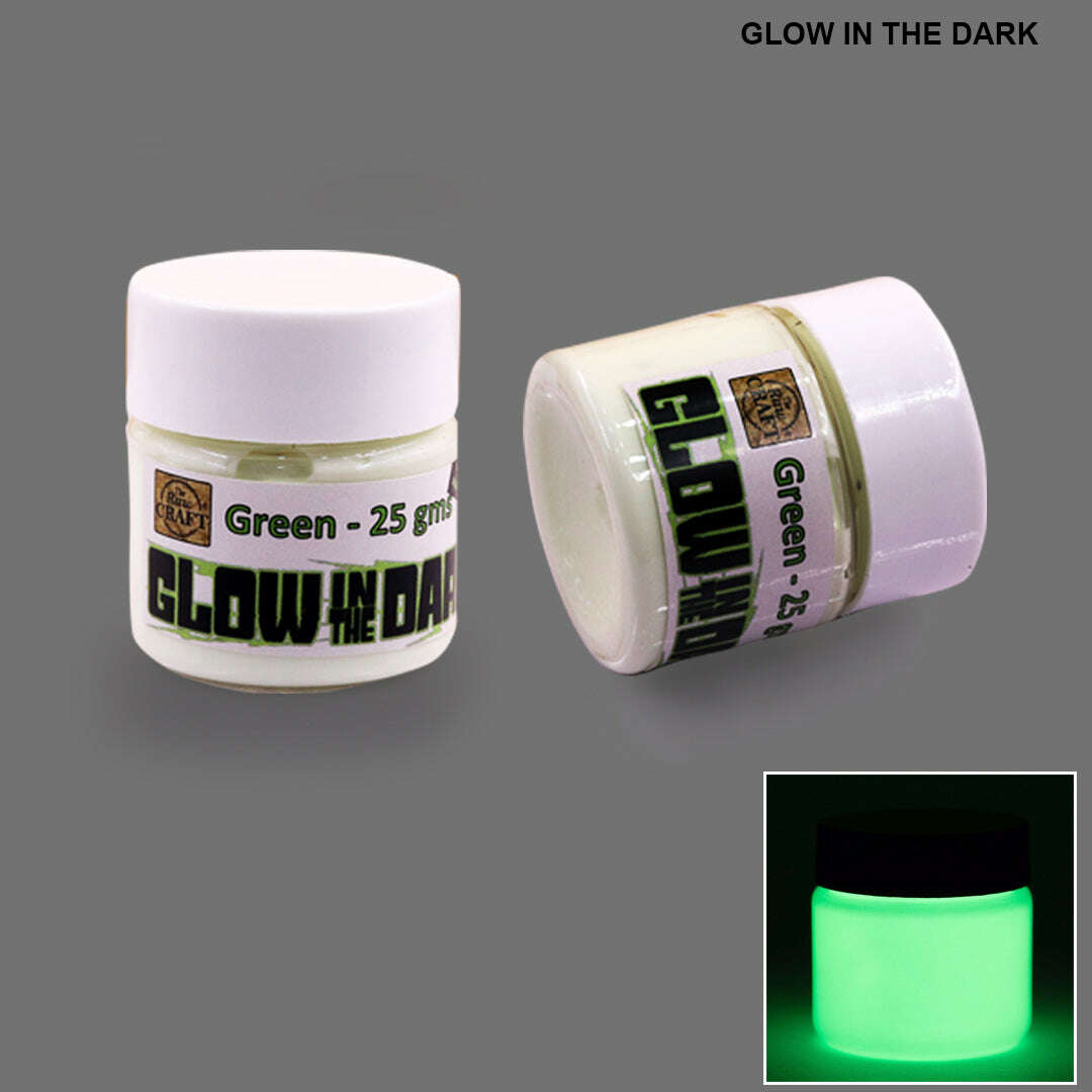 Green glow-in-the-dark pigment jar with white lid, 25 ml