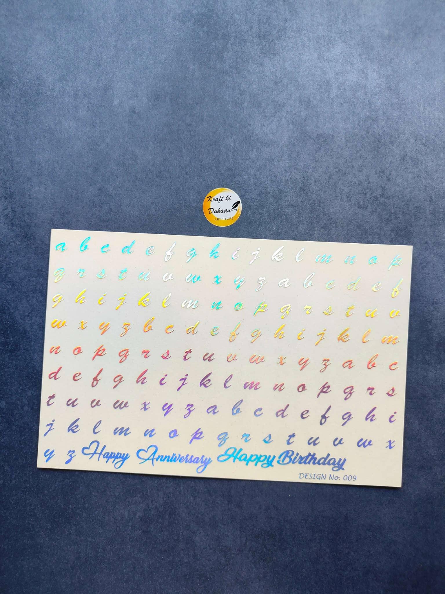 Glow metal sticker sheet with colorful letters and phrase stickers for Happy Anniversary