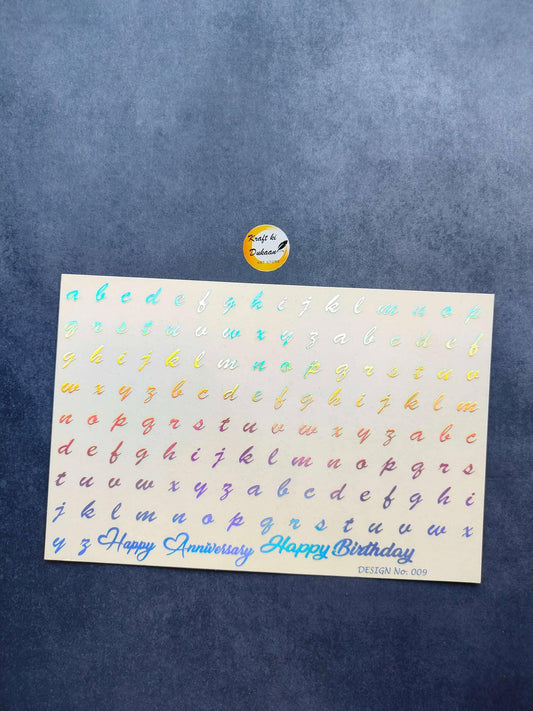 Glow metal sticker sheet with colorful letters and phrase stickers for Happy Anniversary