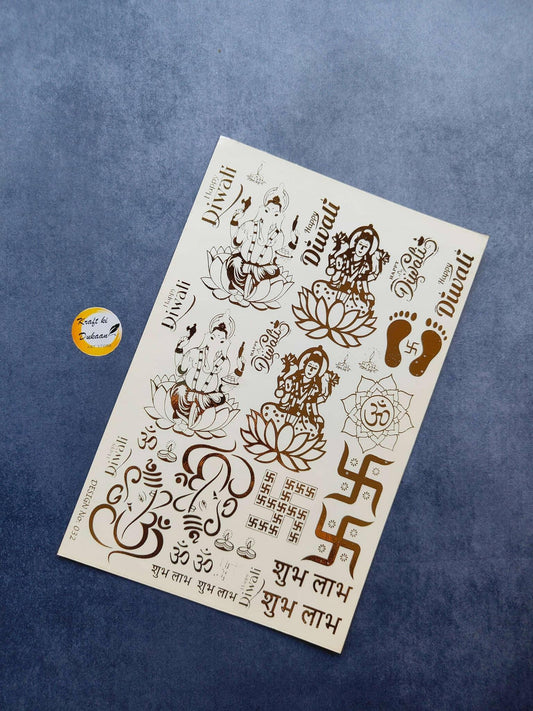 A5 gold embossed sticker sheet with decorative religious-style patterns and motifs