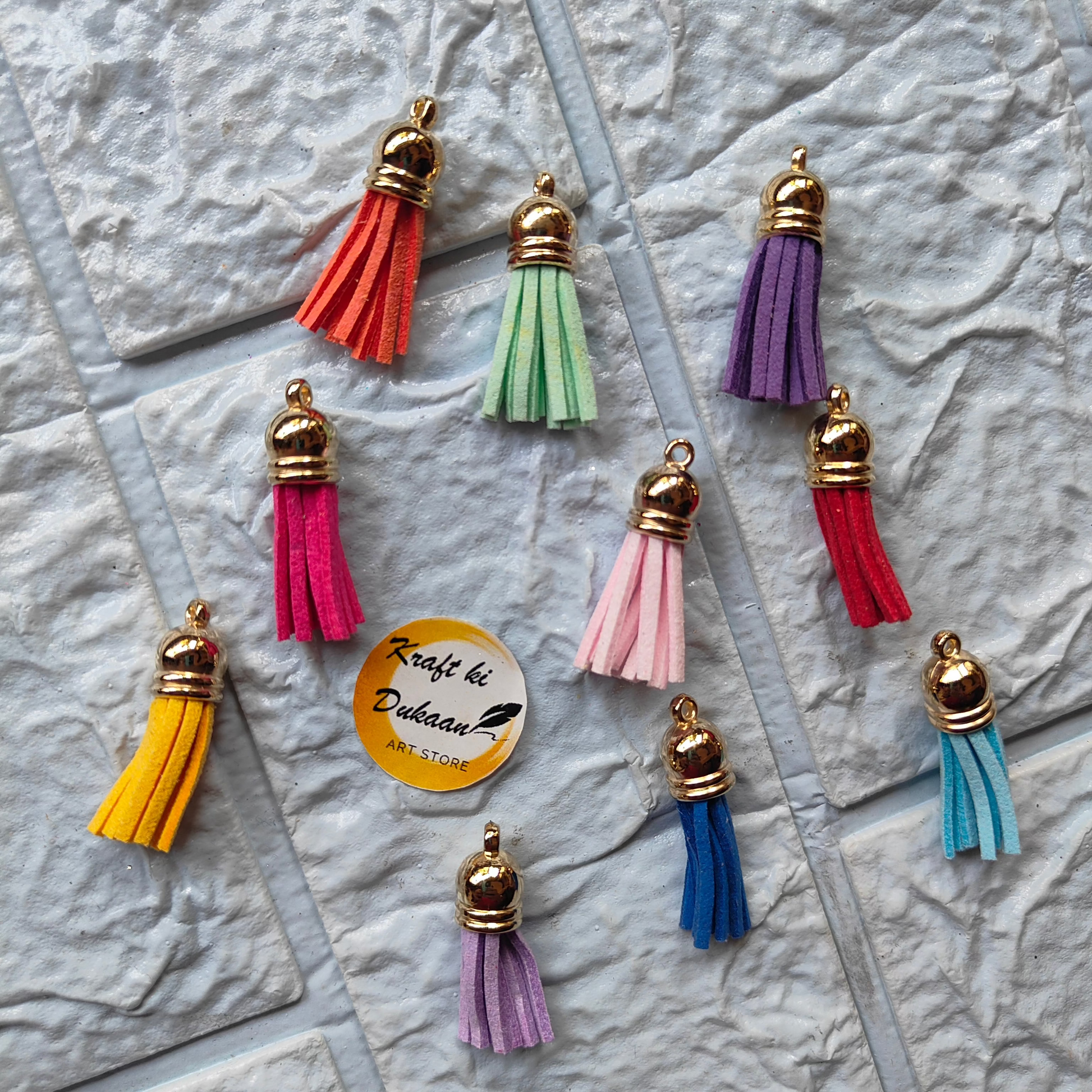 Set of Gold Leather Tassel Charms in Various Colors for Crafting and DIY Projects
