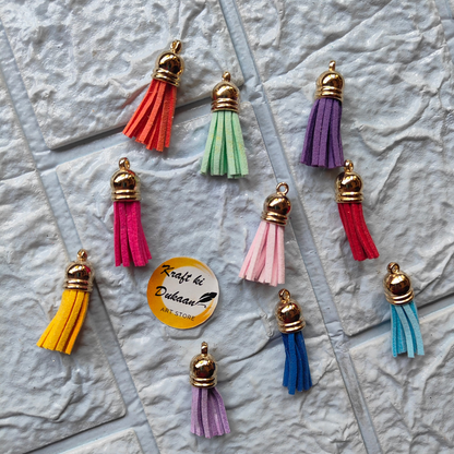 Set of Gold Leather Tassel Charms in Various Colors for Crafting and DIY Projects