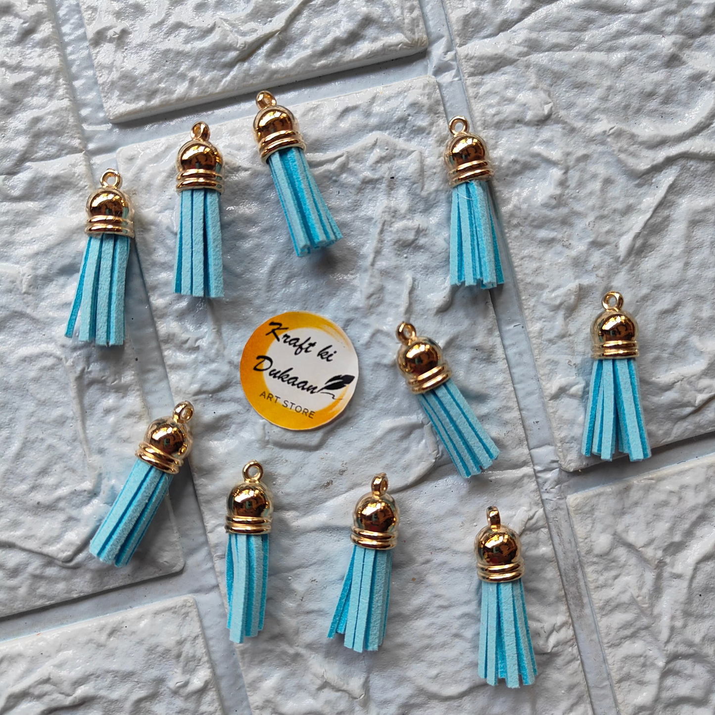 Gold Leather Tassel Craft in Blue, perfect for DIY projects and embellishments