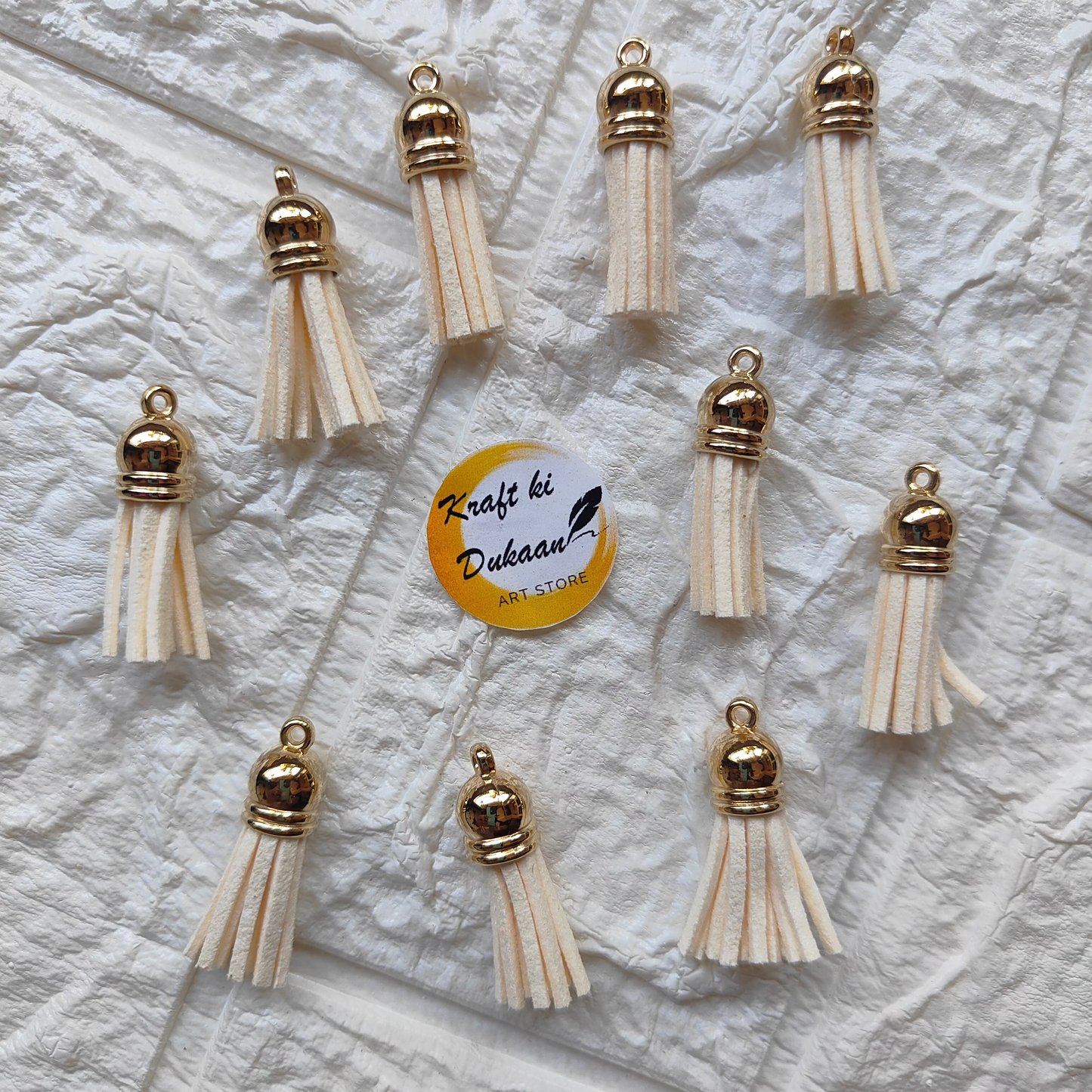 Set of Gold Leather Tassel Craft with multiple handcrafted tassels perfect for crafting projects
