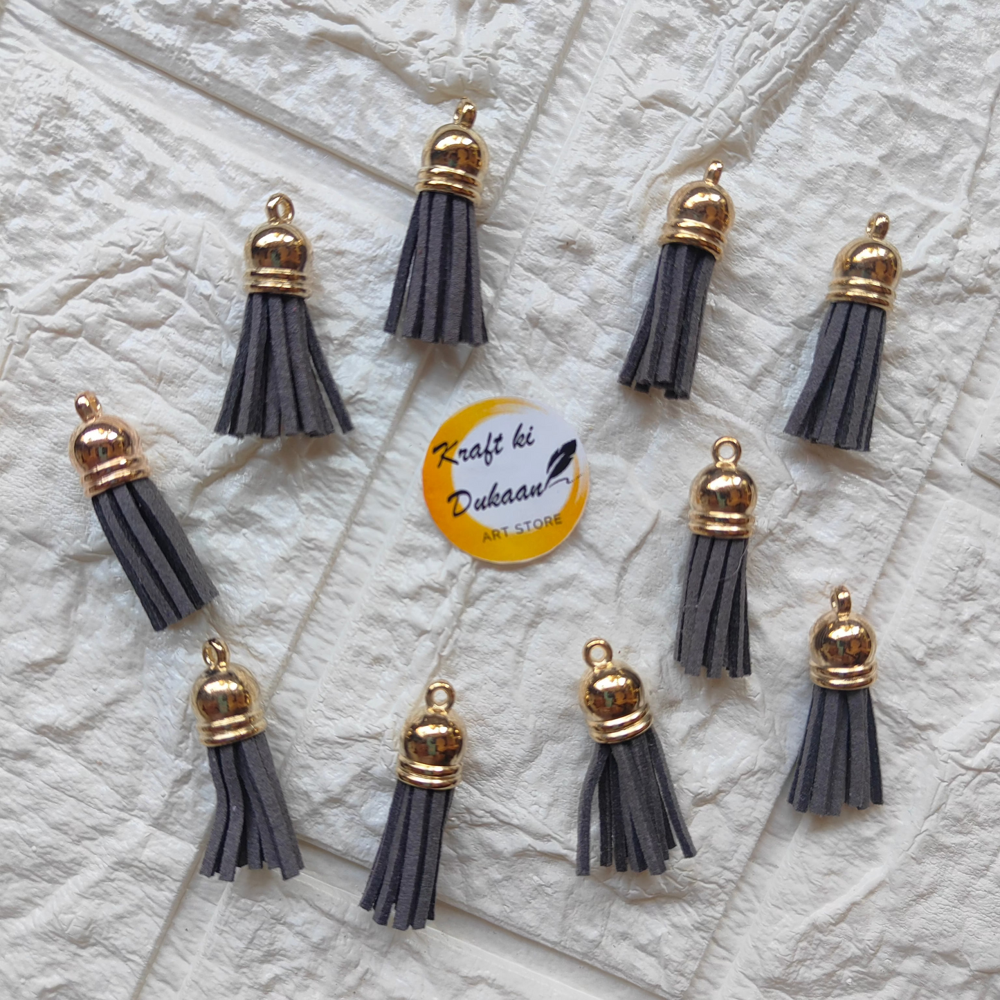 Gold Leather Tassel Craft Set of Ten High-Quality Decorative Tassels for DIY Projects