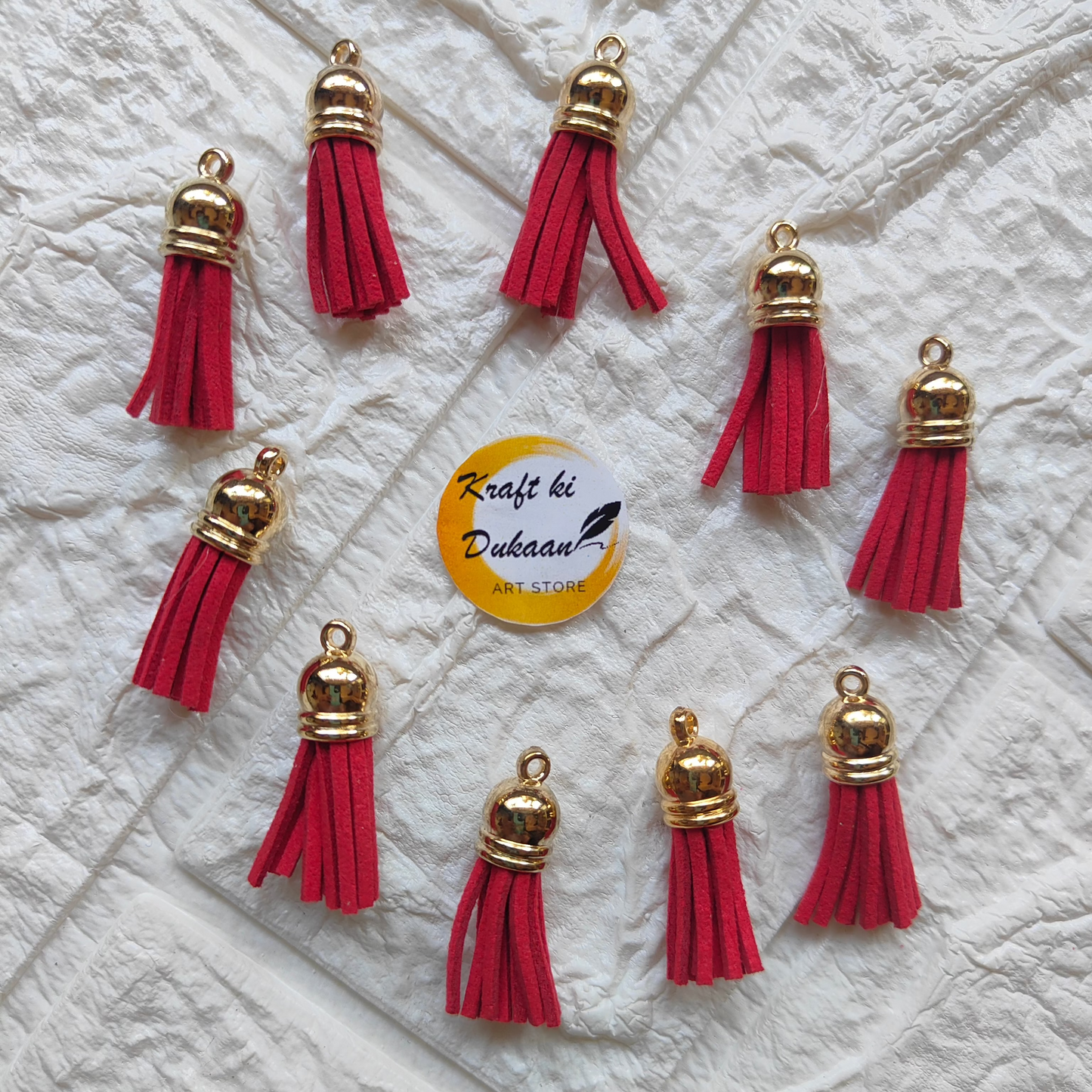 Craft DIY Gold Leather Tassel Craft in vibrant red for creative projects and decor
