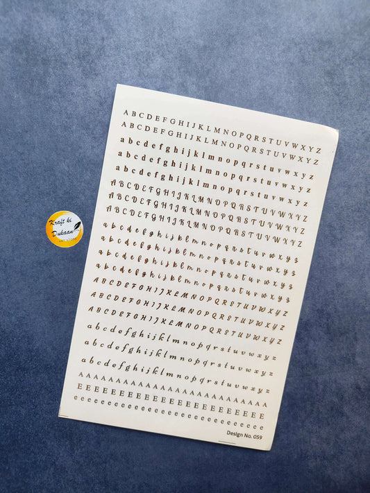 Gold metal alphabet sticker sheet featuring uppercase and lowercase letters for crafting projects