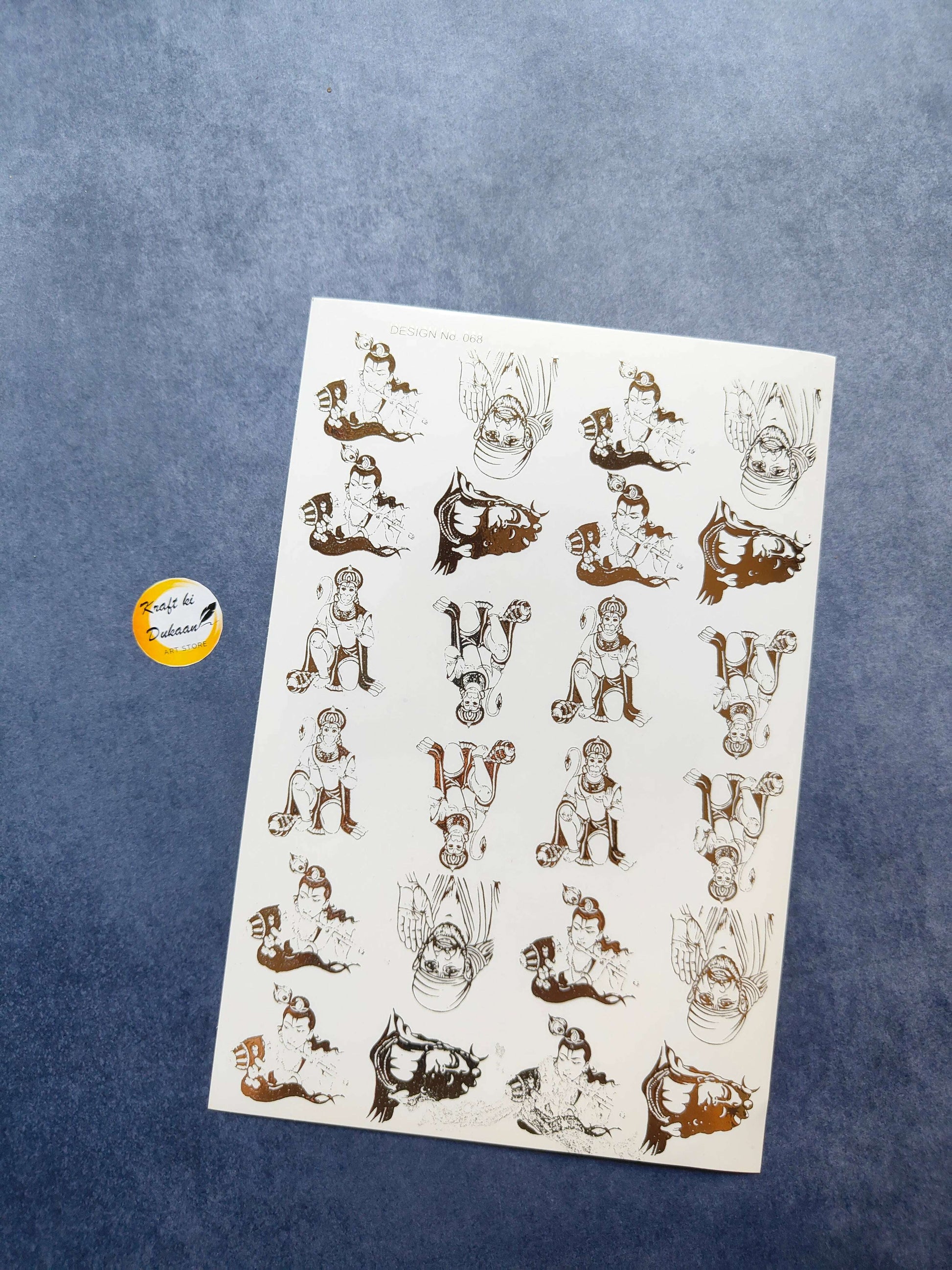 Gold metal sticker sheet featuring fun designs of animals and playful characters