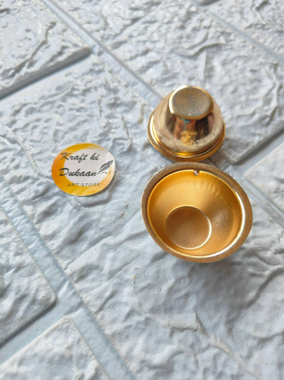 Golden metal katori with lid and inner shallow cup, 2.5cm round