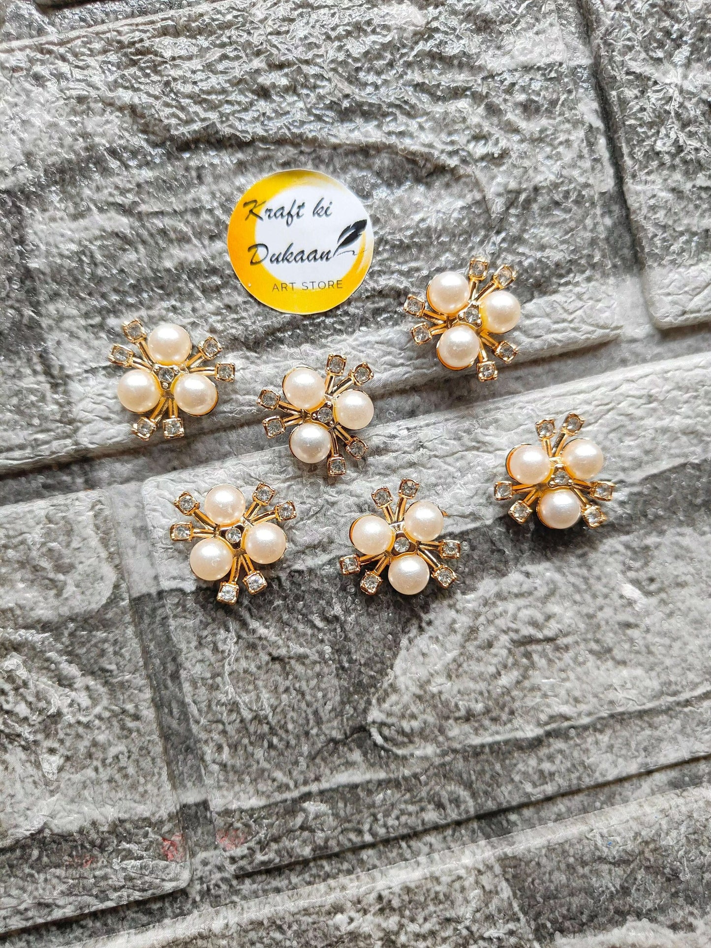 golden-pearl-flower-beads-set-of-six-with-crystals