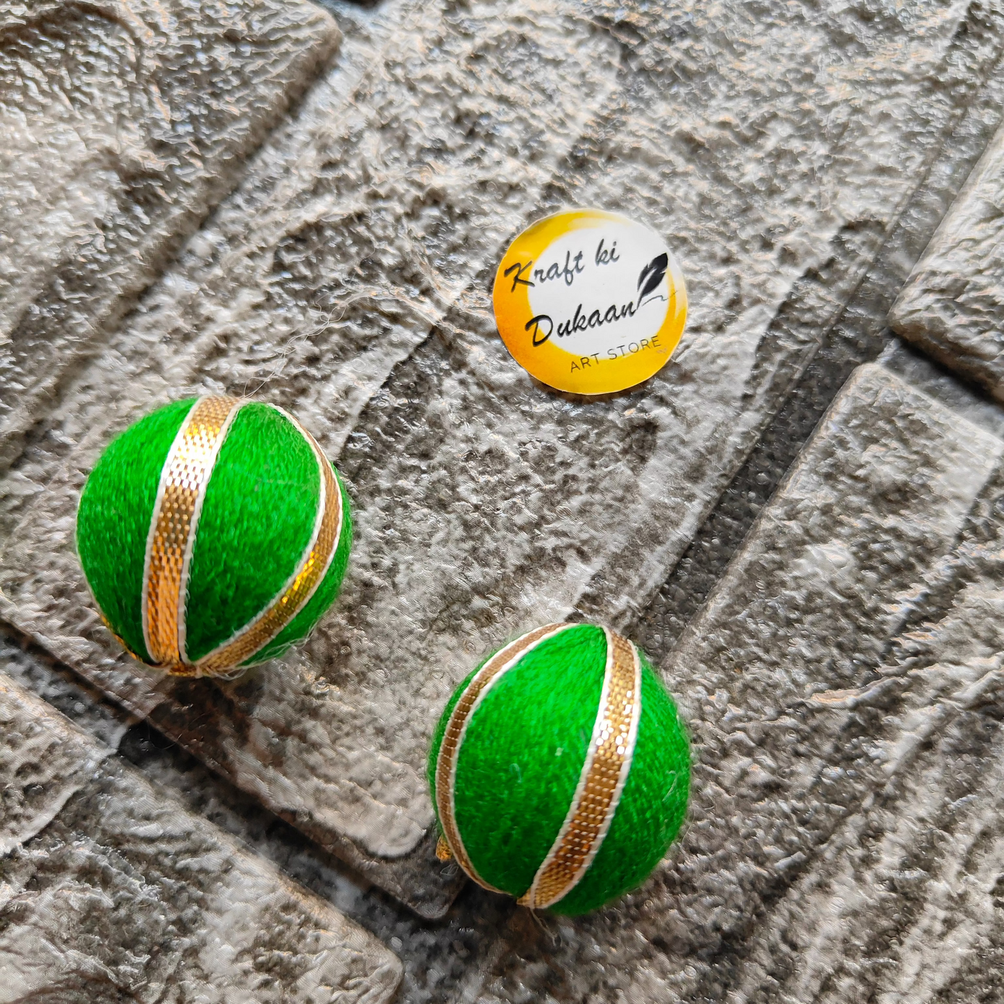 Vibrant Green Gota Patti craft balls embellished with golden trim for decorative use