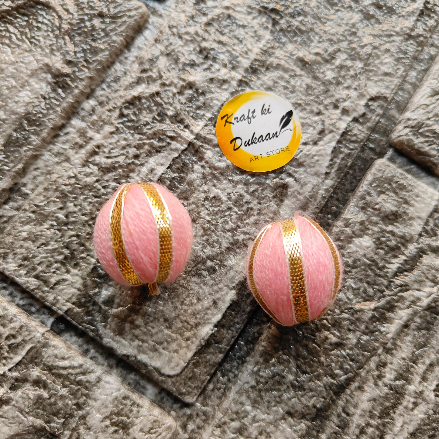 Pink Gota Patti craft balls with gold detailing for decorative and artistic use