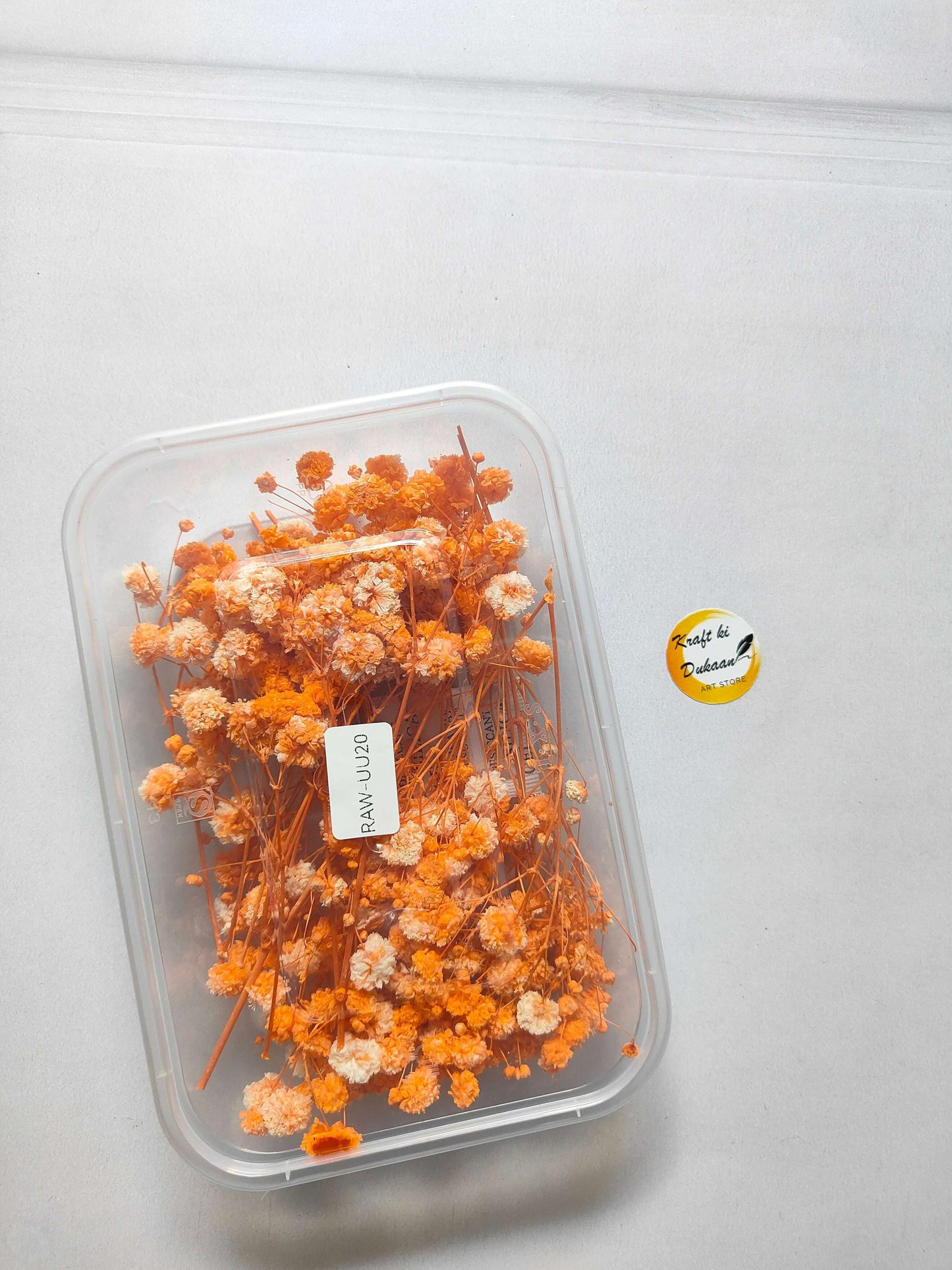 Gypsy Flower Box, orange dried flower stems in a clear plastic case