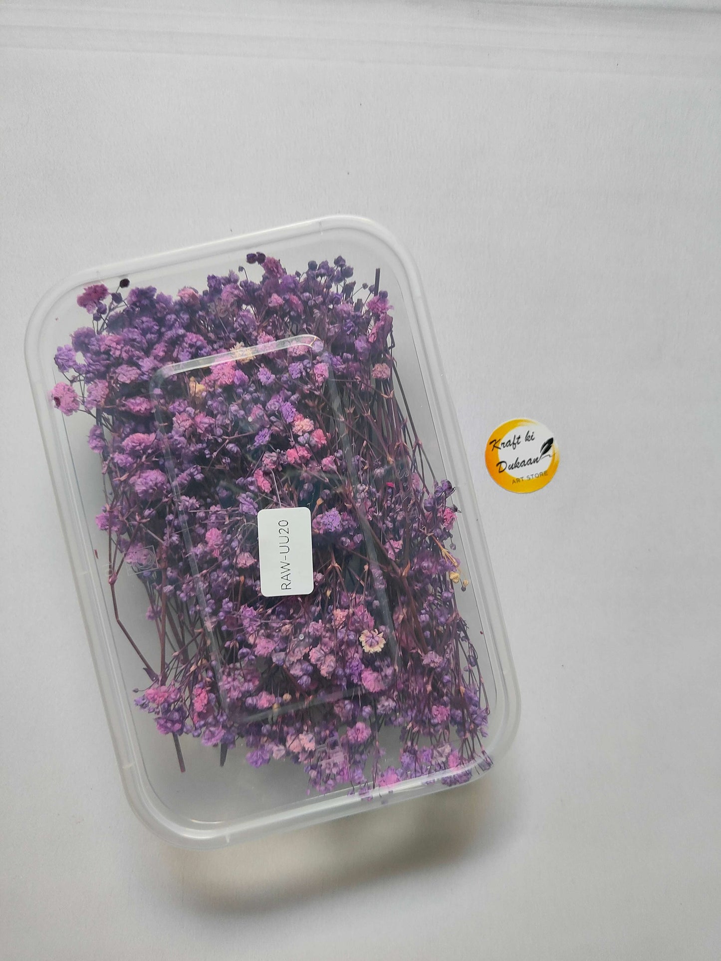 Gypsy Flower Box, purple dried flower stems in a clear plastic case