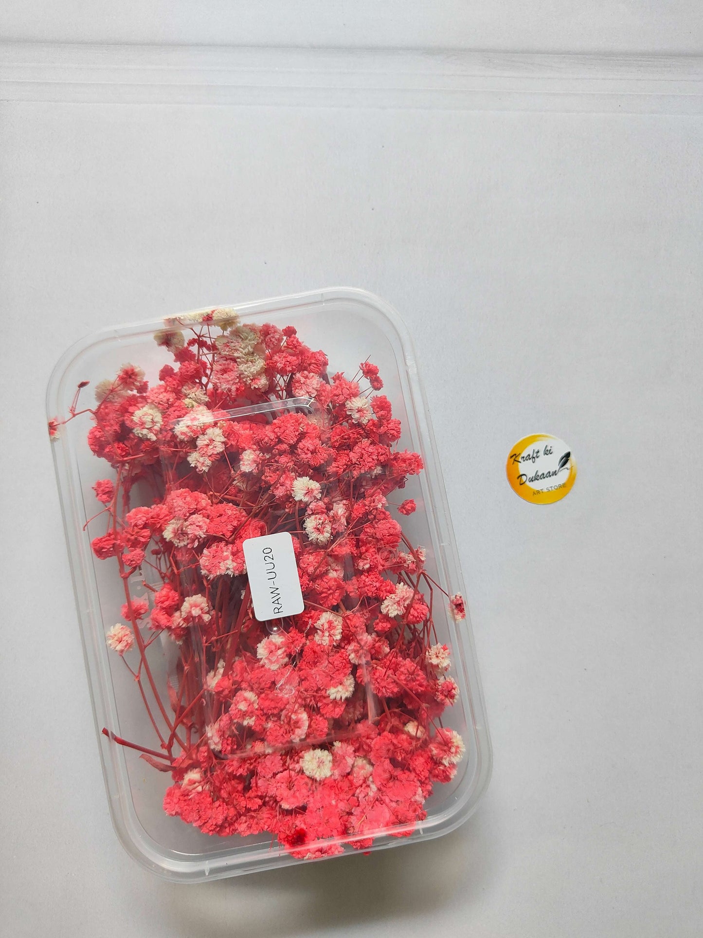 Gypsy Flower Box, pink dried flower stems in a clear plastic case
