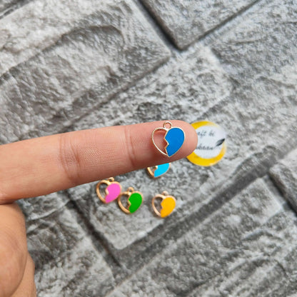 Half filled heart charm in blue enamel with gold-tone metal loop, colorful 10PC set
