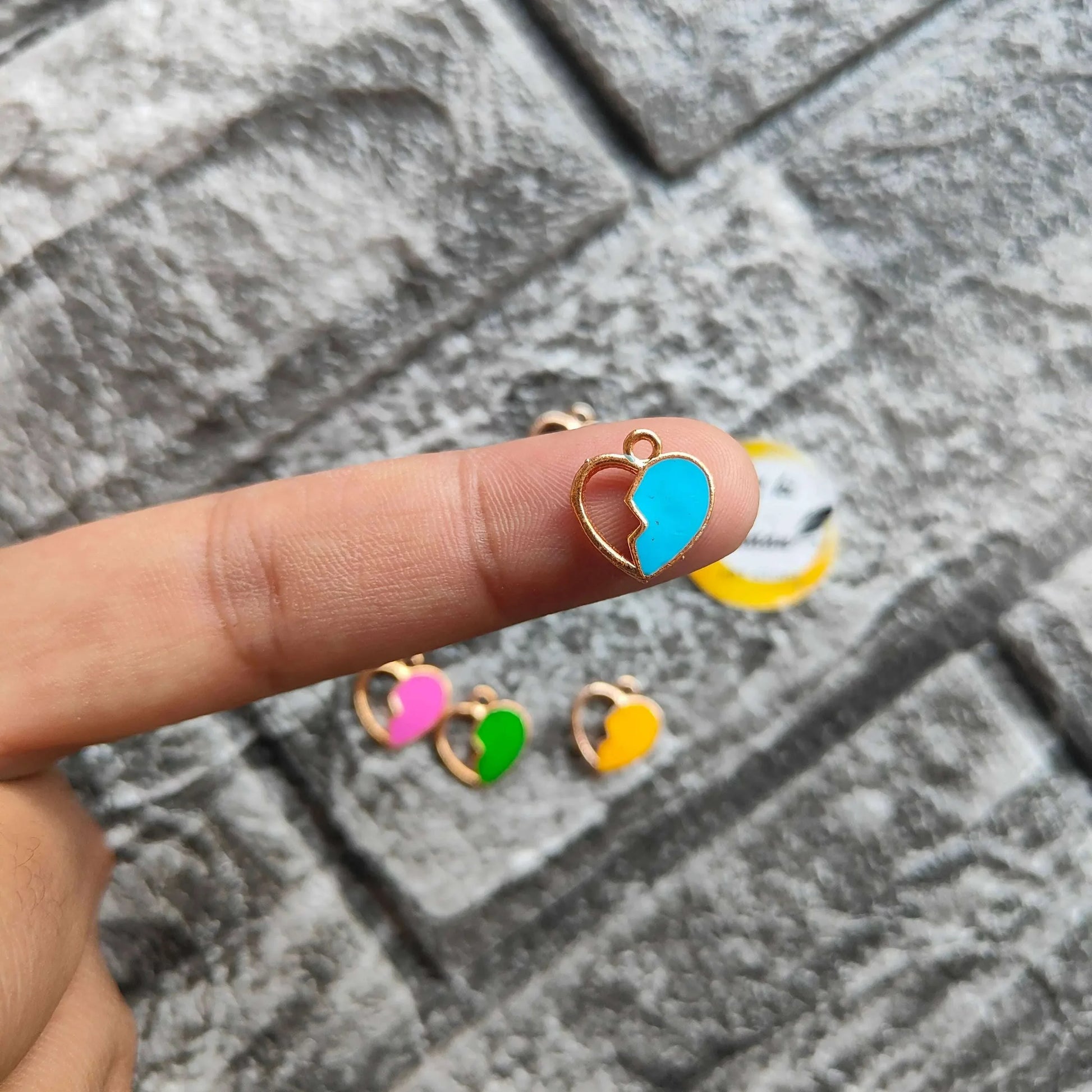 Half filled heart charm in blue enamel with gold-tone metal loop, from 10PC set
