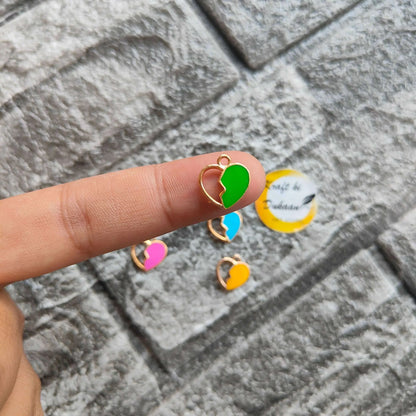 Half filled heart charm in green enamel with gold-tone metal loop, from 10PC set