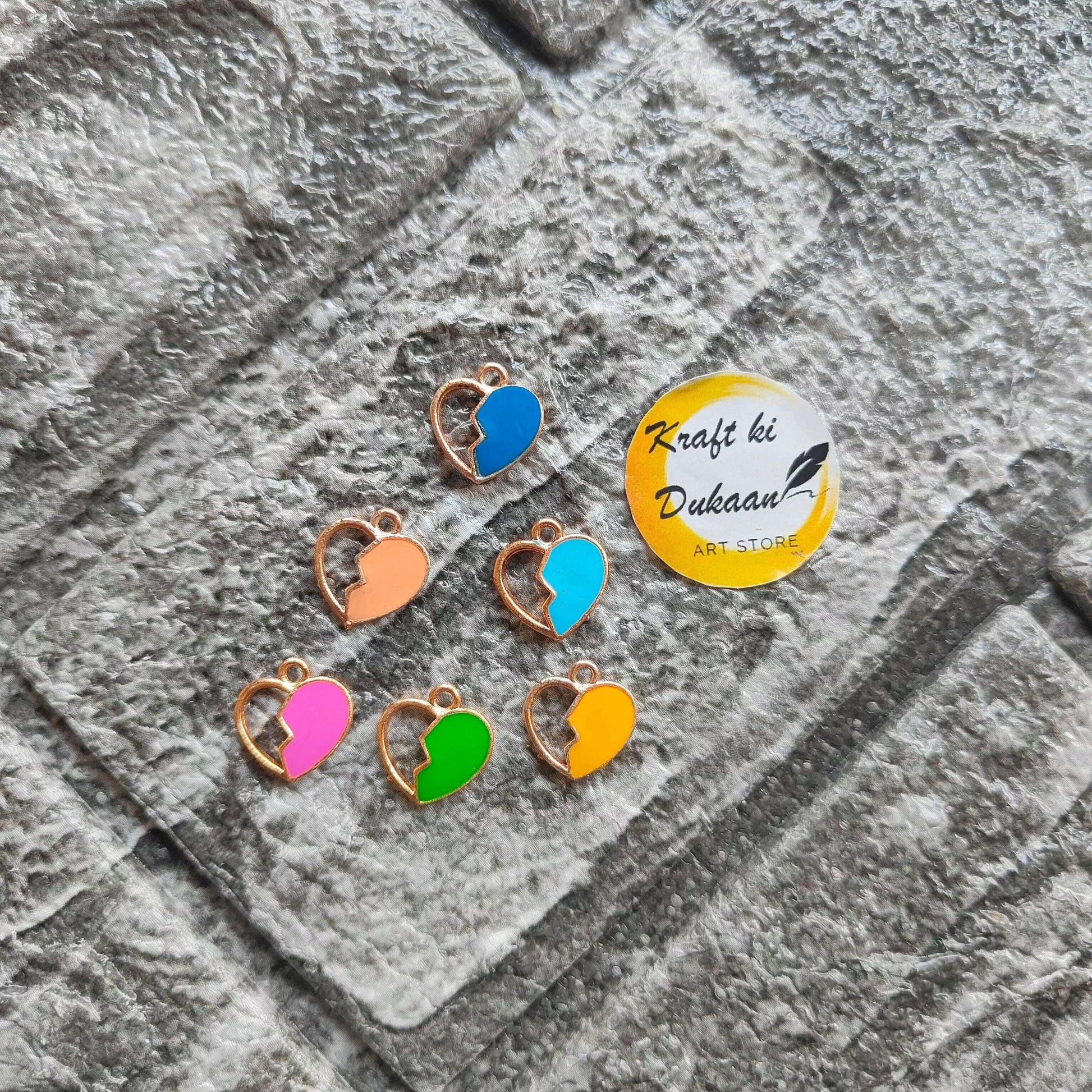 Half filled heart metal charms set of 10, colorful enamel hearts in blue, orange, pink, green, yellow