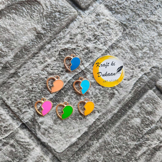 Half filled heart metal charms set of 10, colorful enamel hearts in blue, orange, pink, green, yellow
