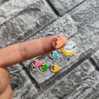 Half filled heart charm in orange enamel with gold-tone metal loop, from 10PC set