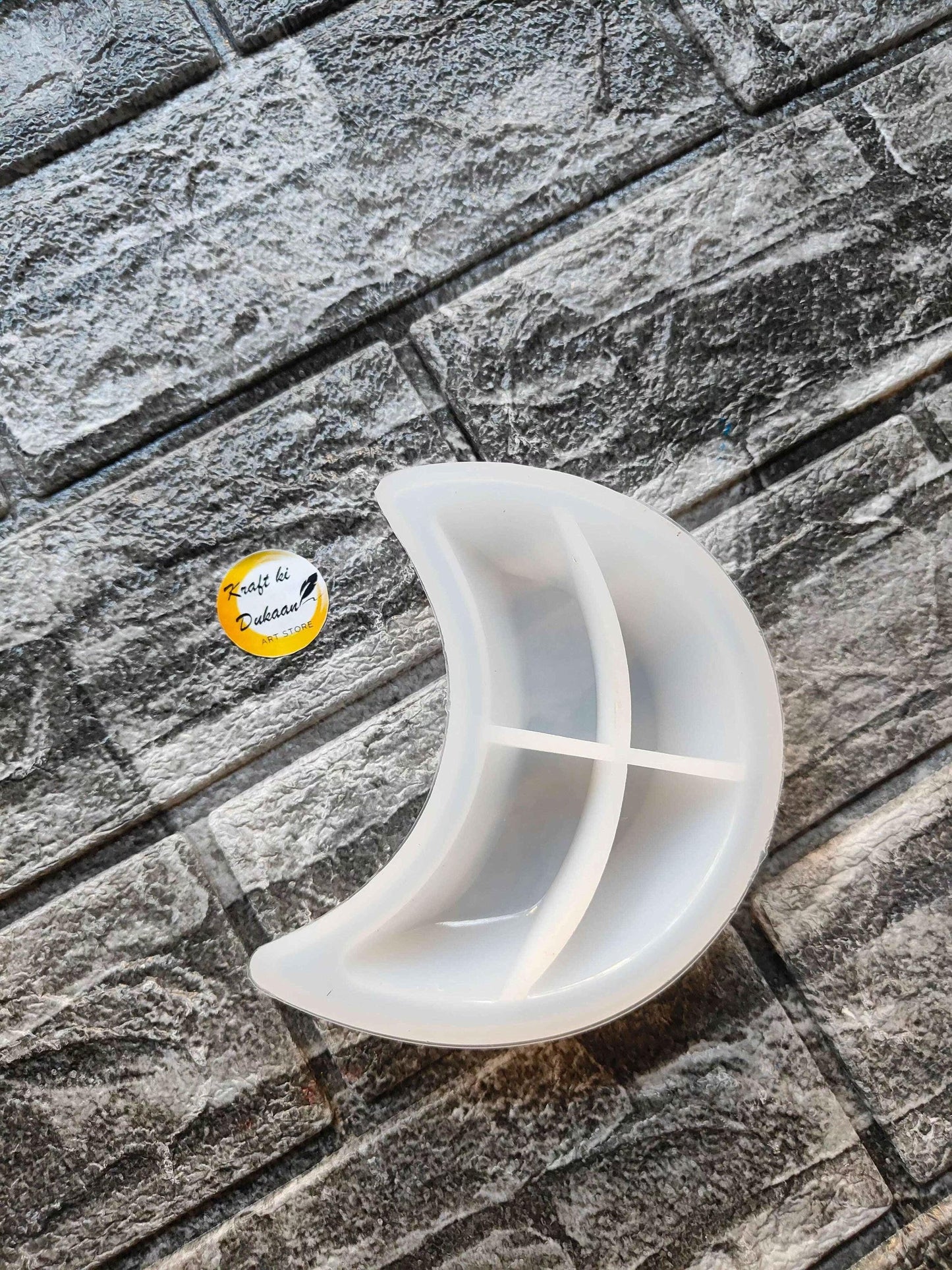Half Moon Dish Mould, white plastic tray with curved half-moon compartments
