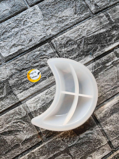 Half Moon Dish Mould, white plastic tray with curved half-moon compartments